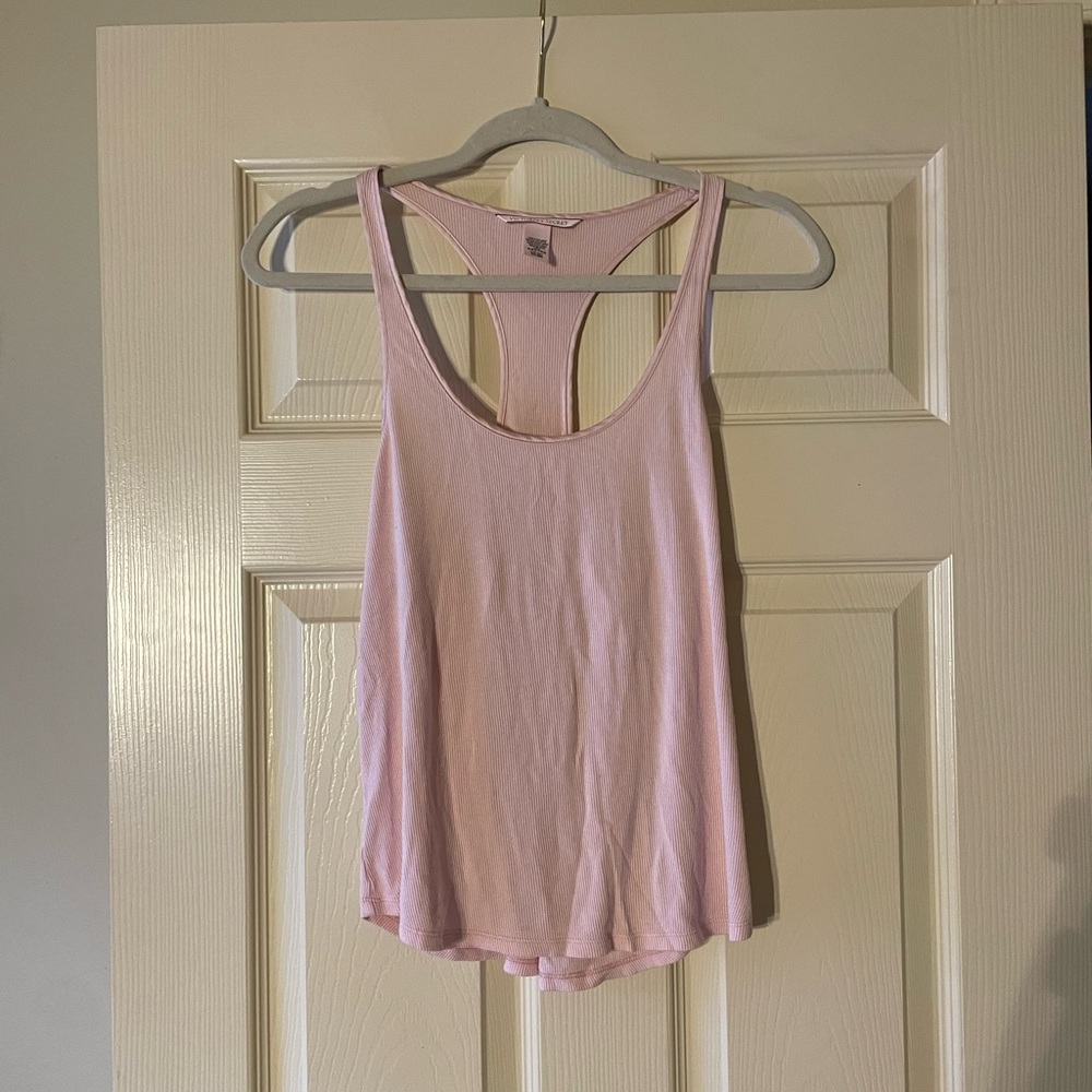 Victoria’s Secret Light Pink Ribbed Satin Trim Scoop Neck Racerback Tank Top